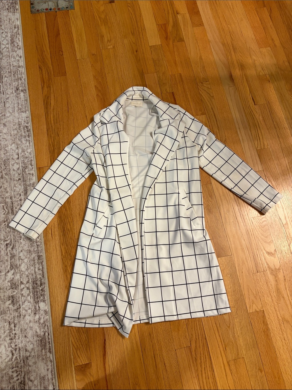MELLODAY White Trench Coat with Navy Windowpane Grid